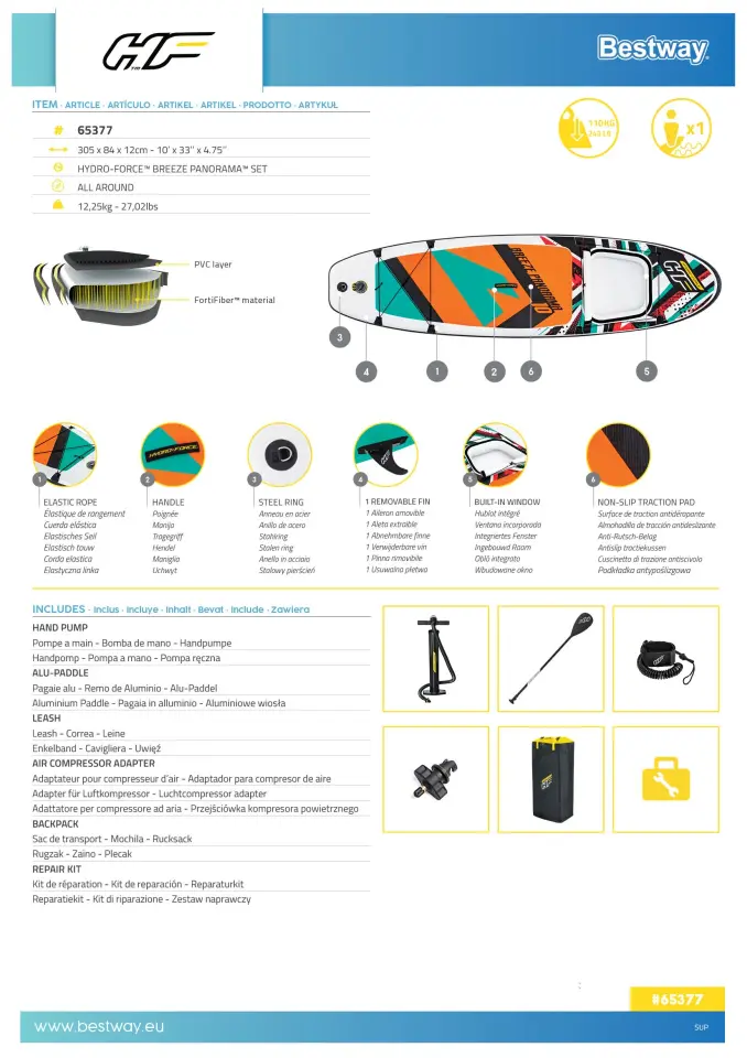 Hydro-Force 65377 Breeze Panorama Pencereli Şişme SUP-Sörf Seti