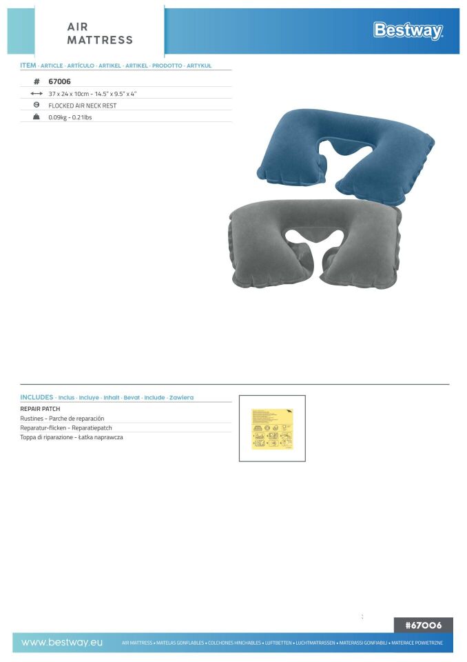 Bestway Kadife Yüzeyli Şişme Boyun Yastığı 37 × 24 × 10 cm