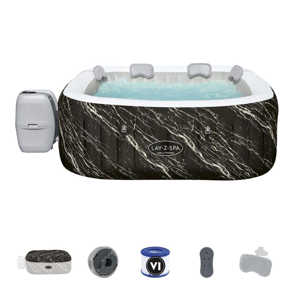 Lay-Z-Spa 6001F Hollywood Energy-Efficient Luxe AirJet Şişme Spa Havuzu, LED ışıklı, 4-6 kişilik