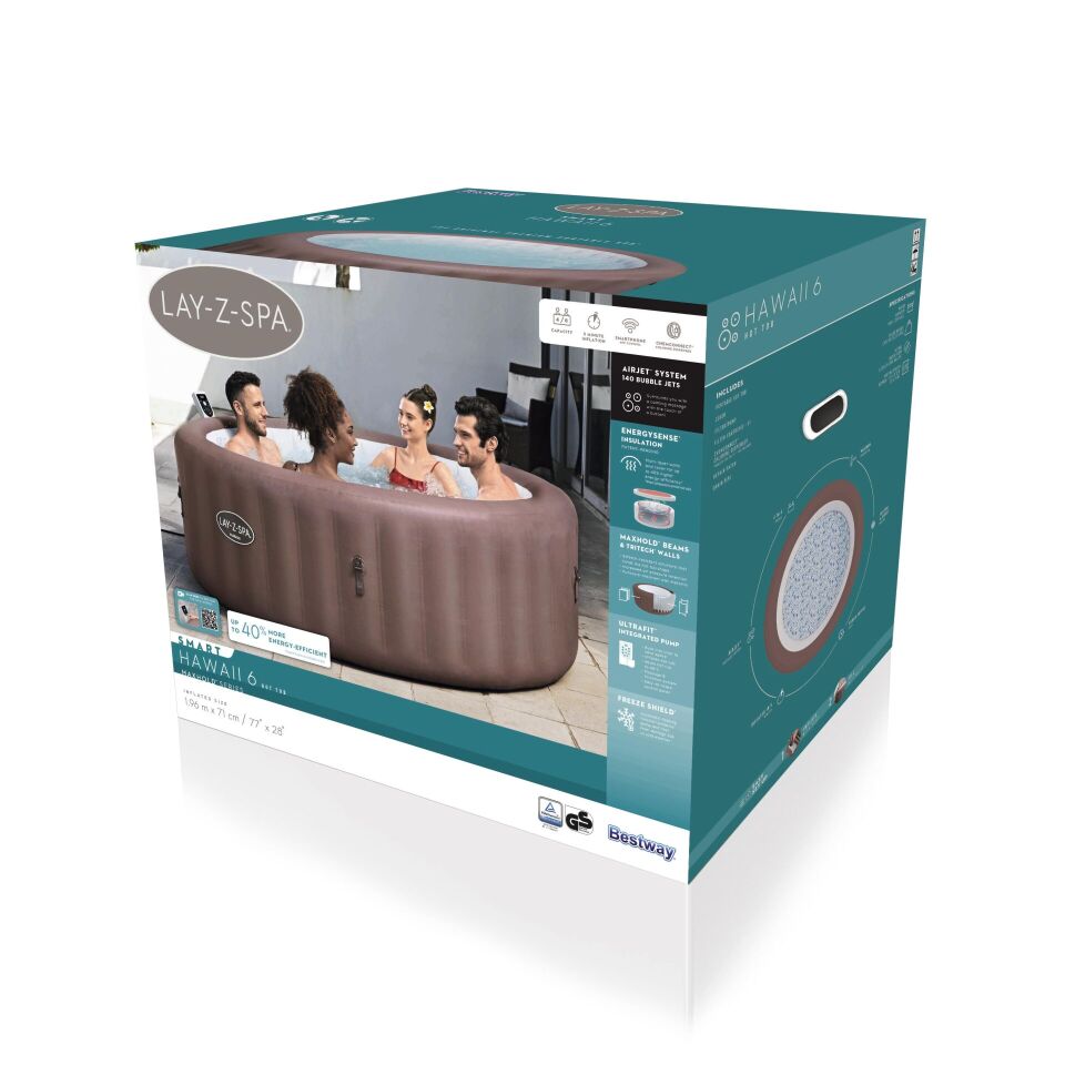 Lay-Z-Spa 6001G Hawaii Smart AirJet Enerji Tasarruflu Şişme Spa Havuzu, Mobil Uygulama Kontrollü, 4-6 kişilik
