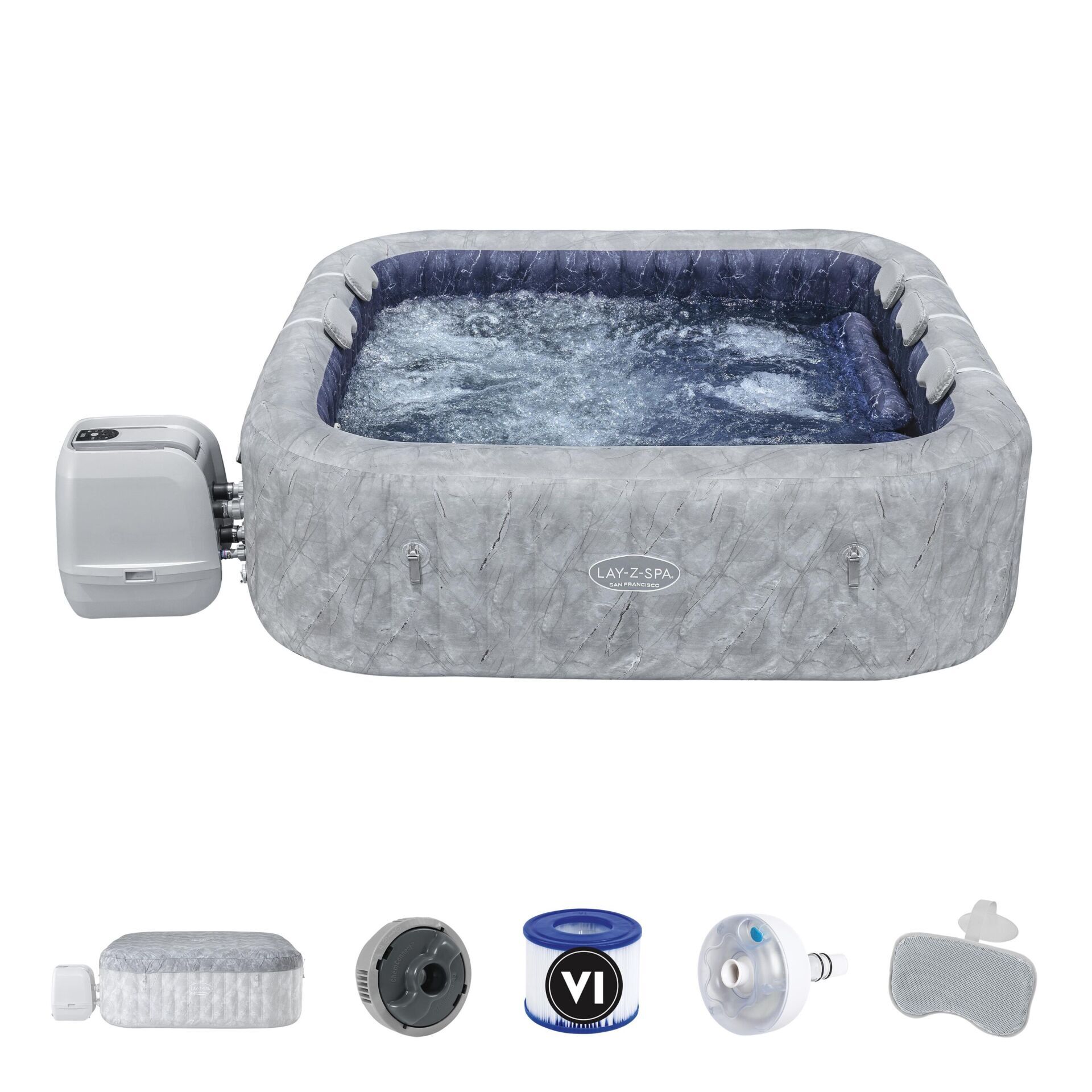 Lay-Z-Spa 6001Q San Francisco Smart HydroJet Pro Enerji Tasarruflu Şişme Spa Havuzu, Mobil Uygulama Kontrollü, 5-7 kişilik