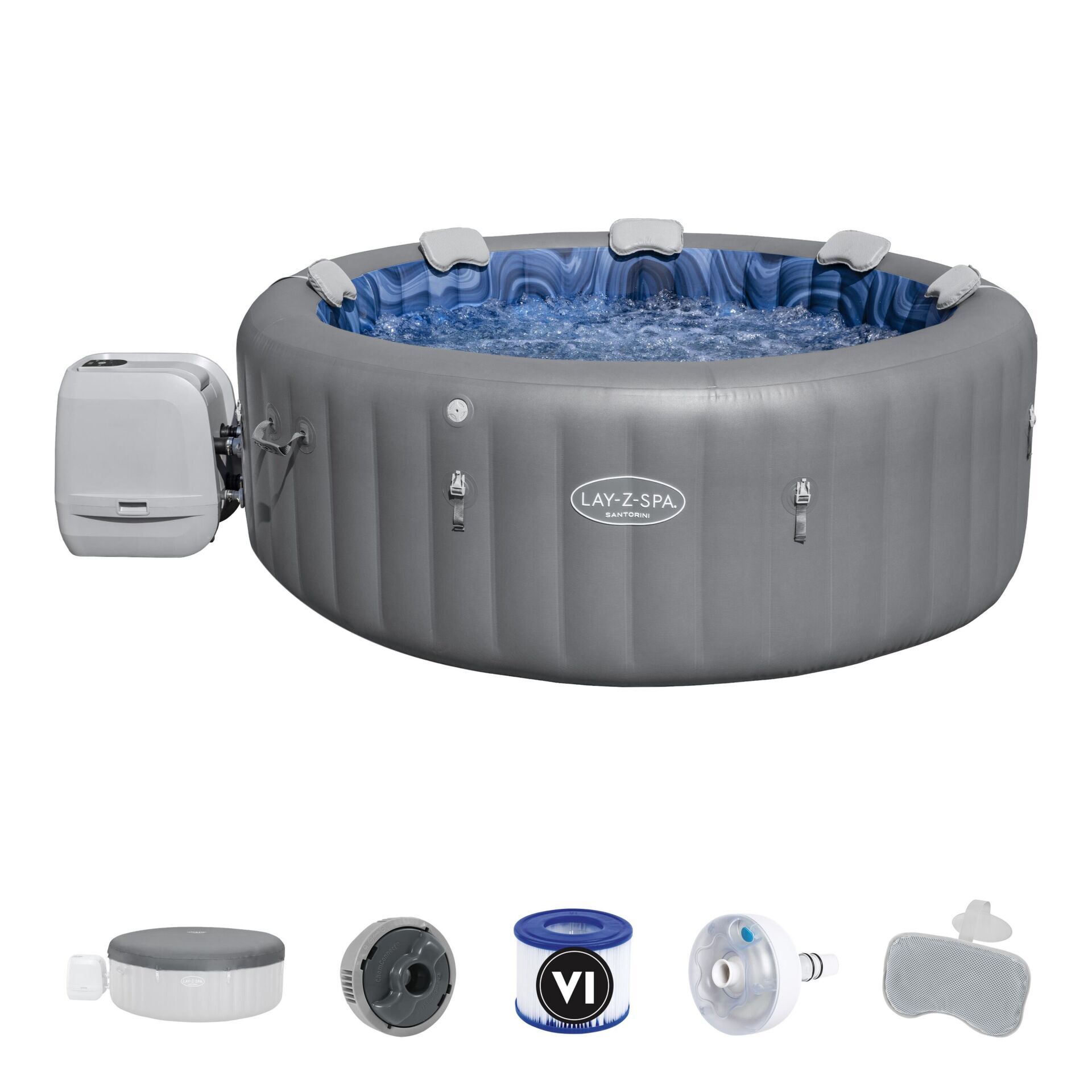 Lay-Z-Spa 6001T Santorini Smart HydroJet Pro Enerji Tasarruflu Şişme Spa Havuzu, Mobil Uygulama Kontrollü, 5-7 kişilik