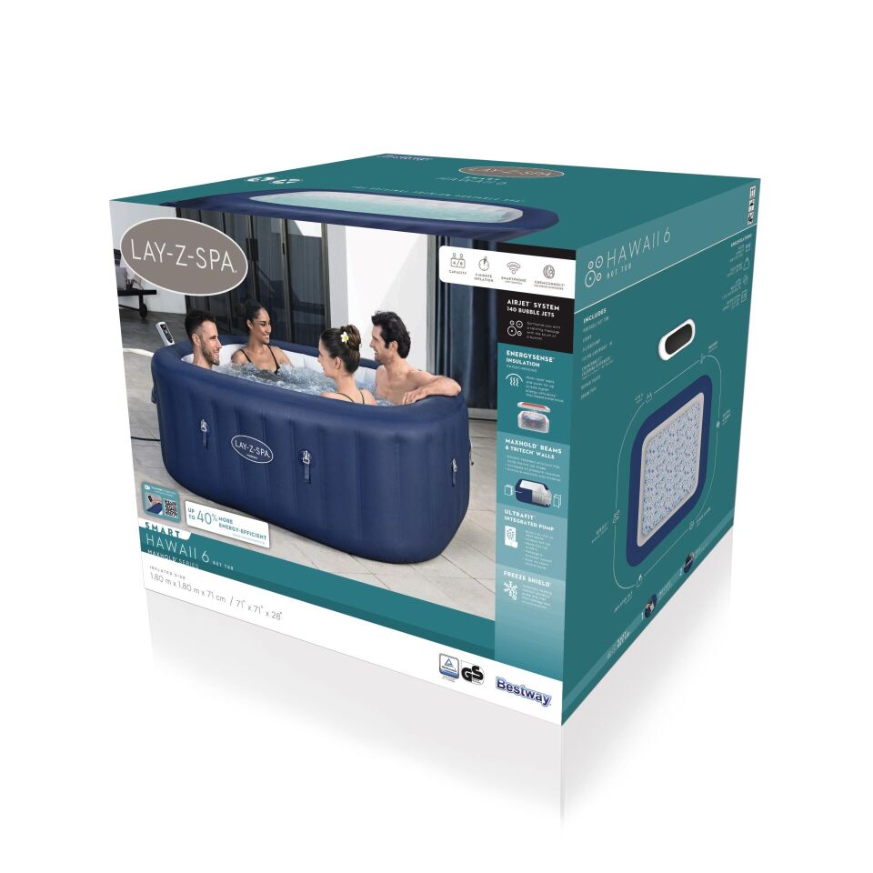 Lay-Z-Spa 6001H Hawaii Smart AirJet Enerji Tasarruflu Şişme Spa Havuzu, Mobil Uygulama Kontrollü, 4-6 kişilik