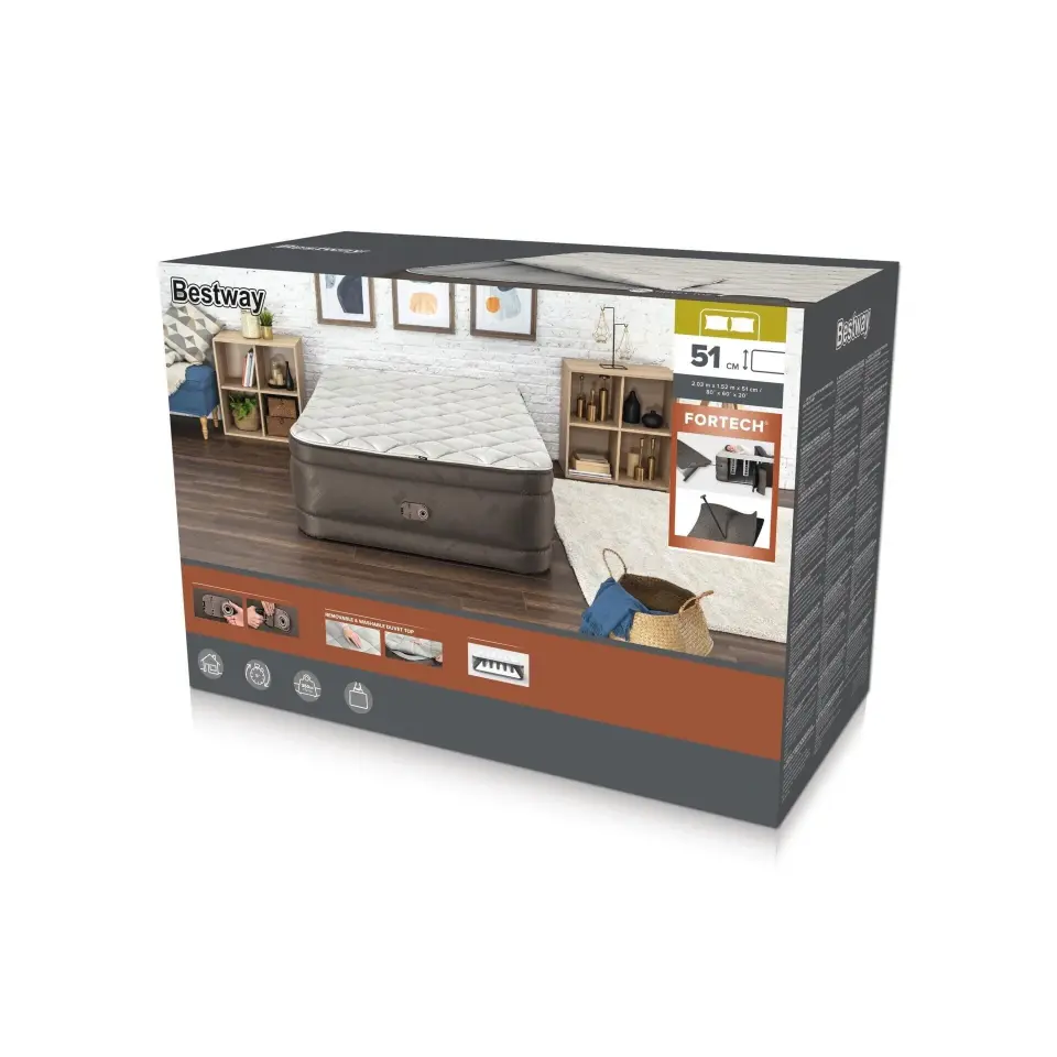 Bestway 69145 Fortech Yorgan Yüzeyli Çift Kişilik Dahili Pompalı Şişme Yatak 2.03m x 1.52m x 51cm