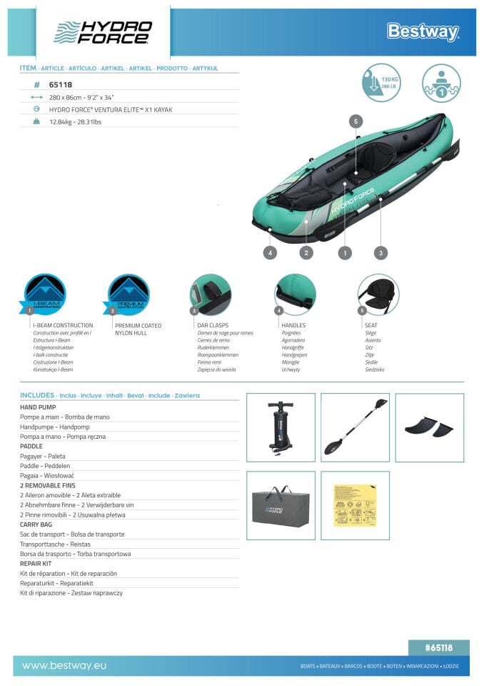 Hydro-Force 65118 Ventura Elite X1 Tek Kişilik Kano 2.80m x 86cm