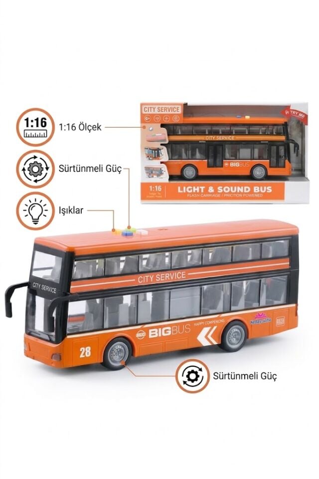 Sunman 1/16 Otobüs Ses/Işık Sürtünmeli Araba, S00003537