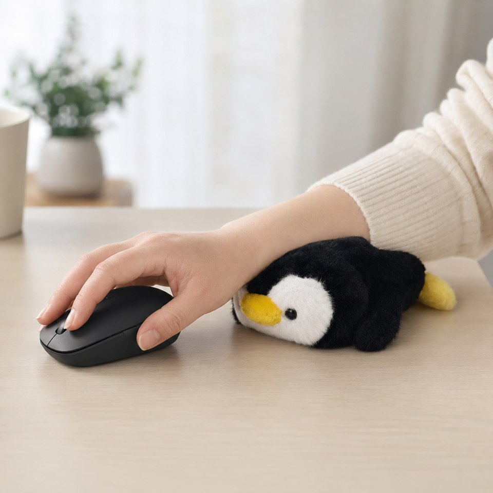 Penguen Figürlü Peluş Bilek Desteği 16 cm Siyah 4573